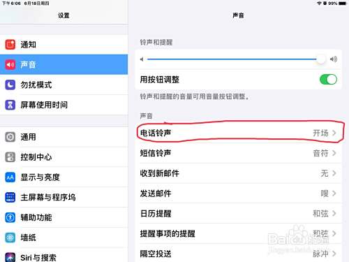 iPad怎么调节电话和短信的铃声