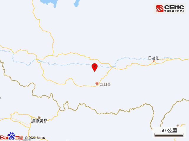 中国地震台网正式测定：西藏日喀则市定日县发生4.5级地震