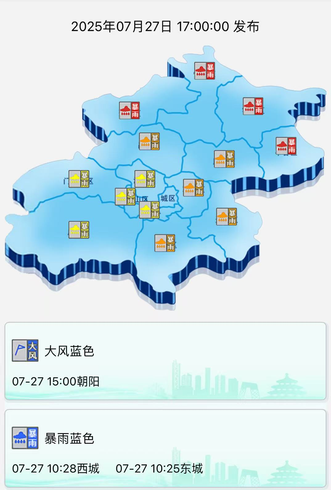 北京4区暴雨红色预警、6区橙色预警生效中！明后两天还有雨，最新预报