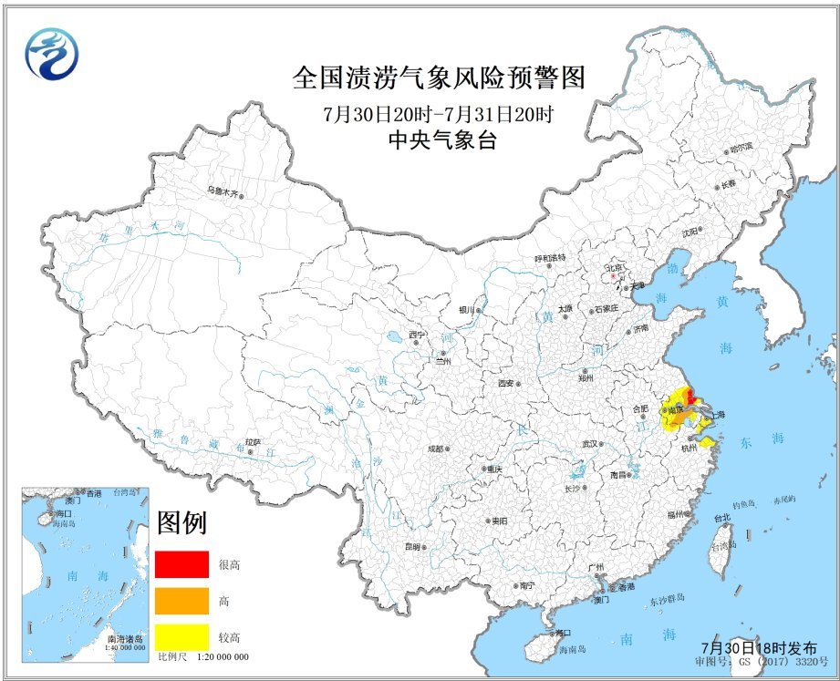 中央气象台7月30日18时发布渍涝风险气象警报