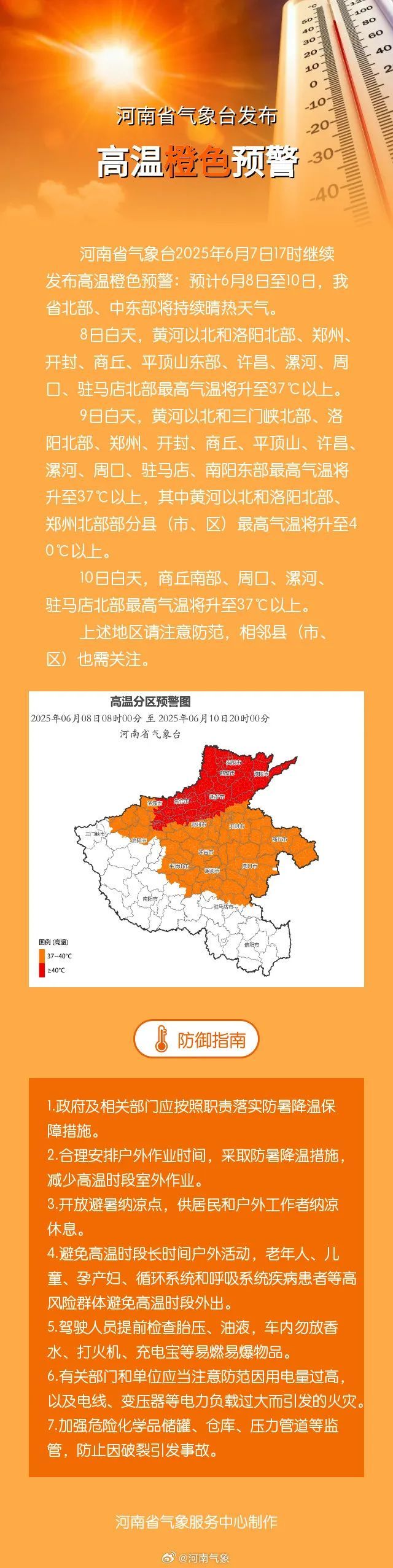 河南继续发布高温橙色预警！