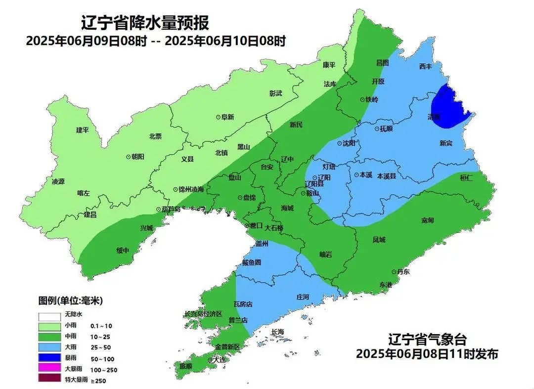 明天辽宁省有雨，这些地区中雨大雨暴雨