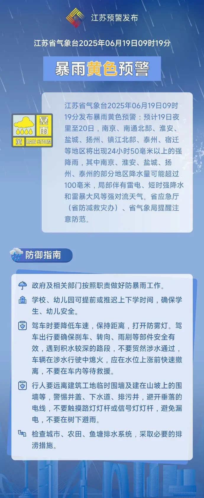 学校、幼儿园可提前或推迟上下学时间！江苏发布暴雨黄色预警