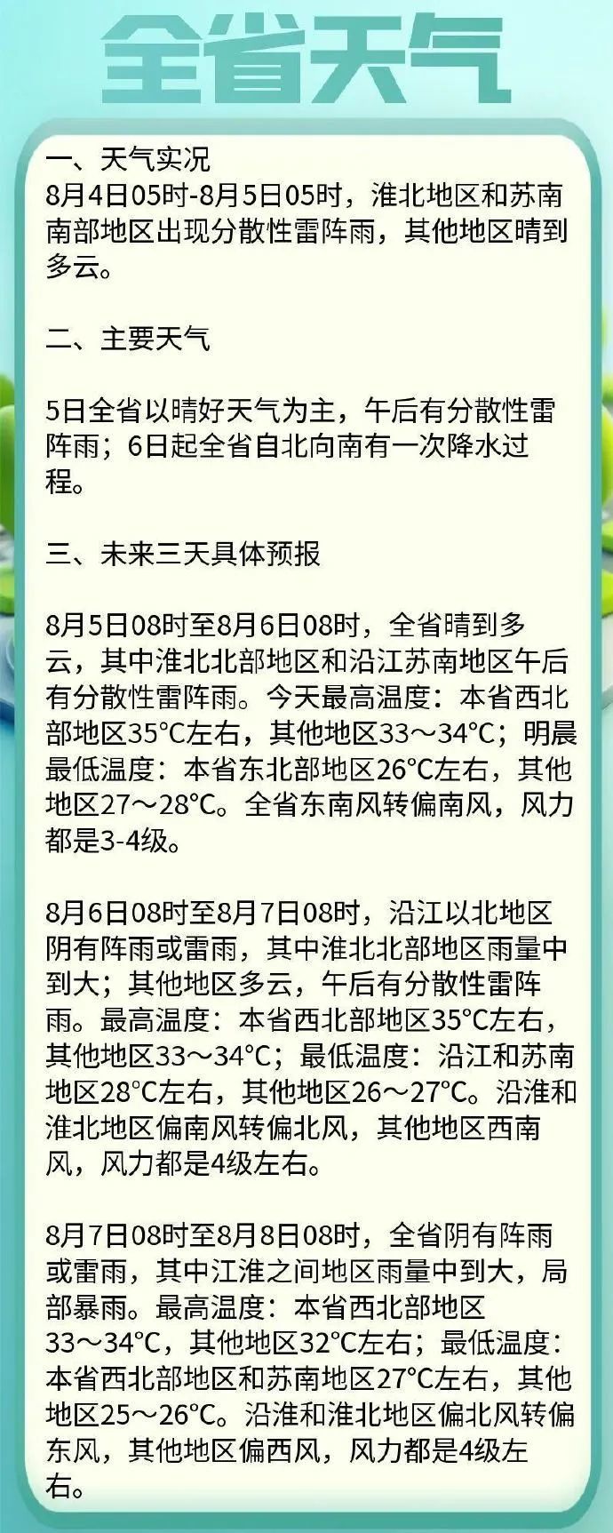 江苏气象发布：本周“先热后雨”，局部地区大到暴雨