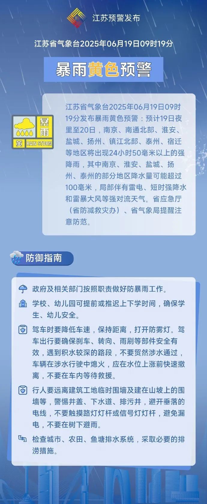 学校、幼儿园可提前或推迟上下学时间！江苏发布暴雨预警