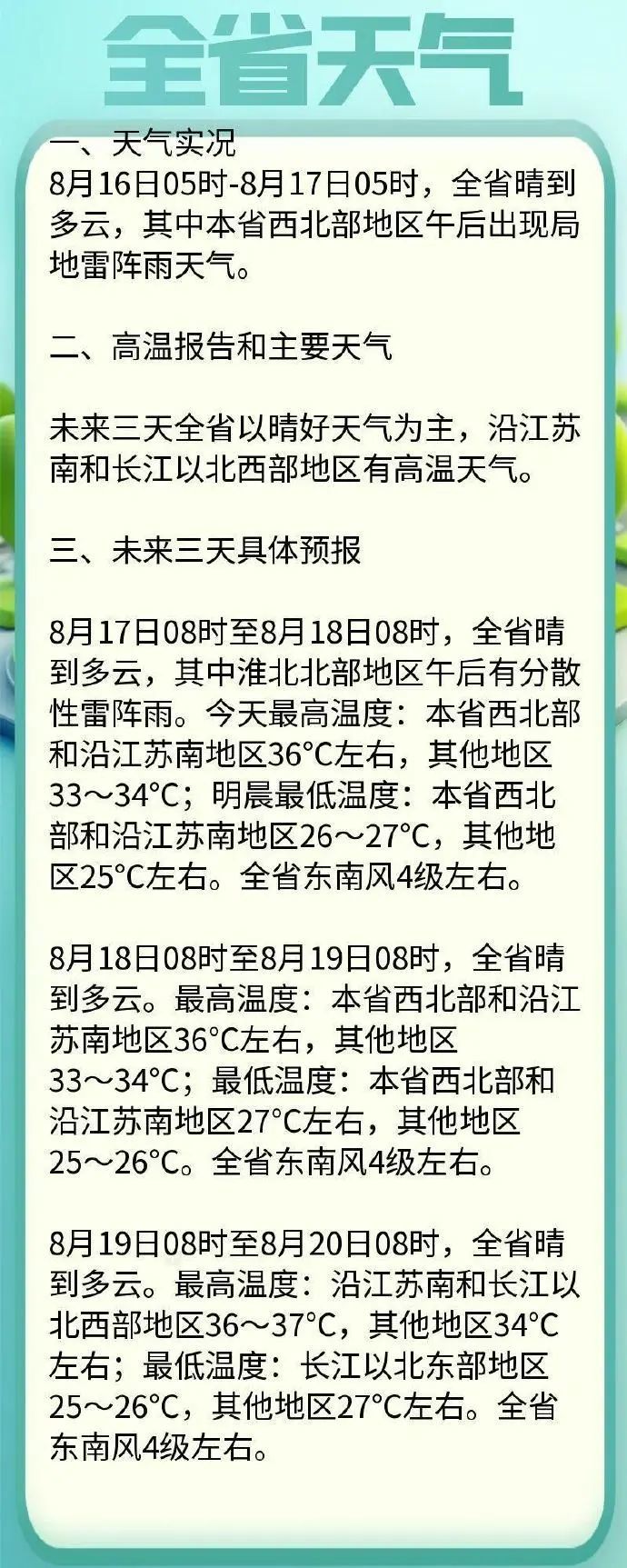 局地雷阵雨！最高37℃！江苏气象最新发布
