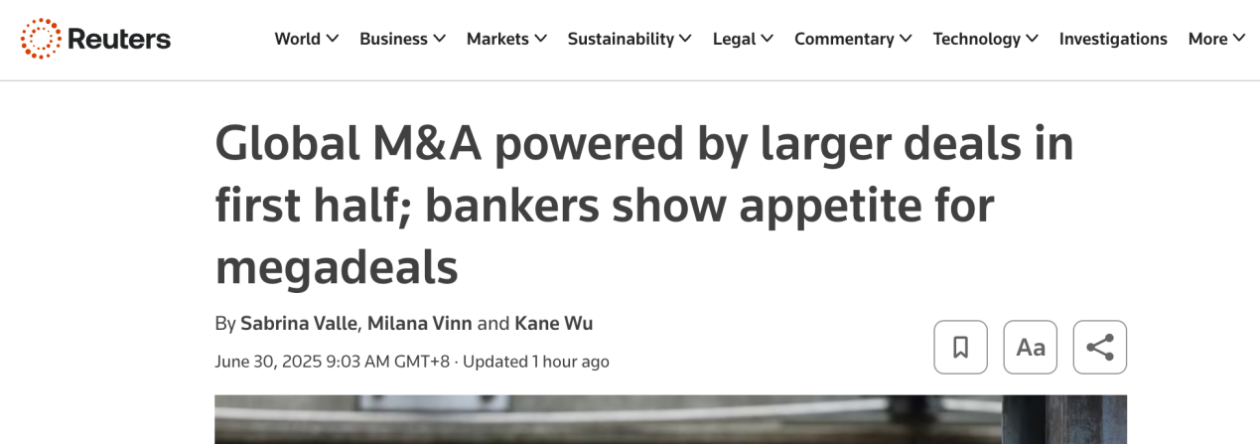 外媒：银行家对大型并购交易保持乐观