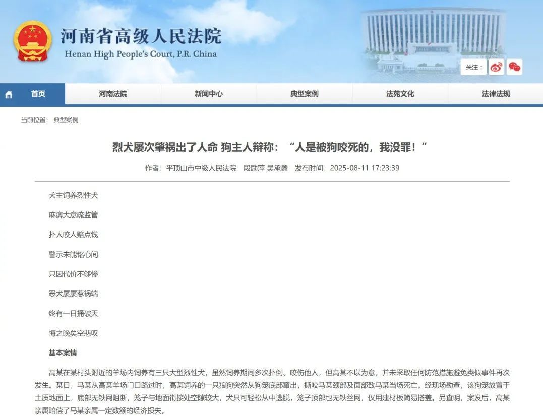 烈犬咬死人，狗主人辩称“是狗咬的与我无关……”法院判了！