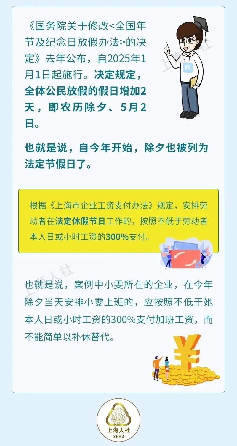 上海人社最新回应：今年除夕加班，要支付3倍工资！不能补休替代！