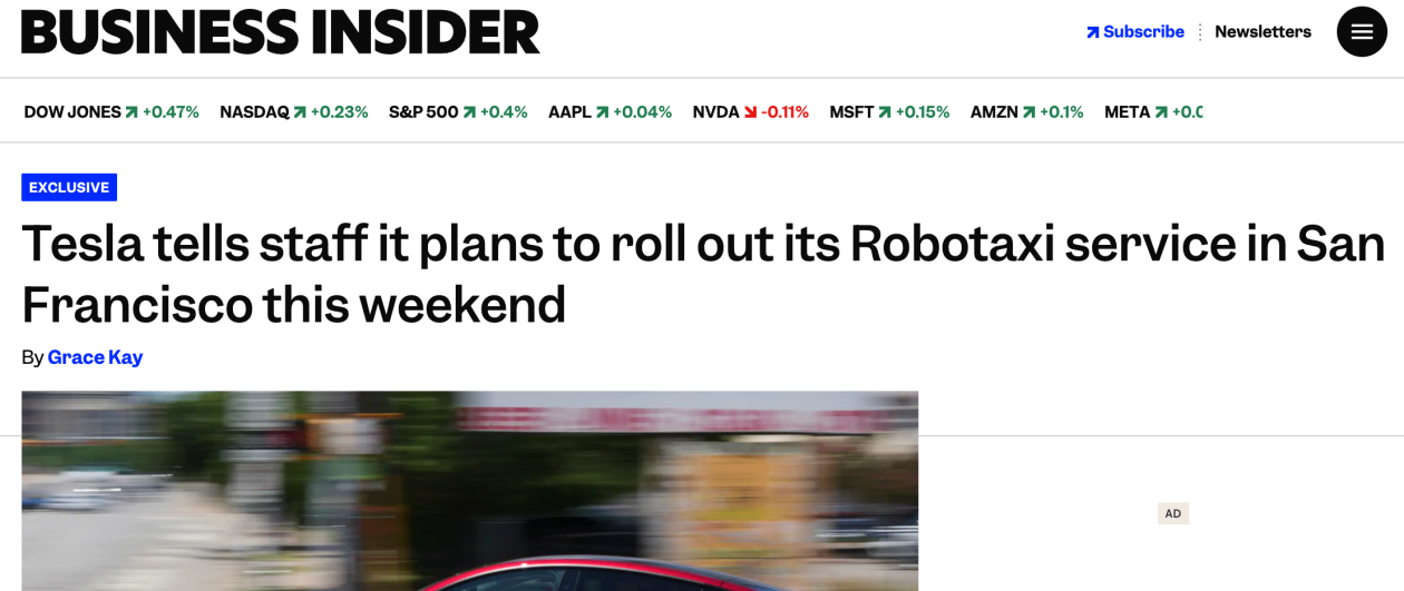 特斯拉Robotaxi服务加速扩张：本周末美国旧金山上线