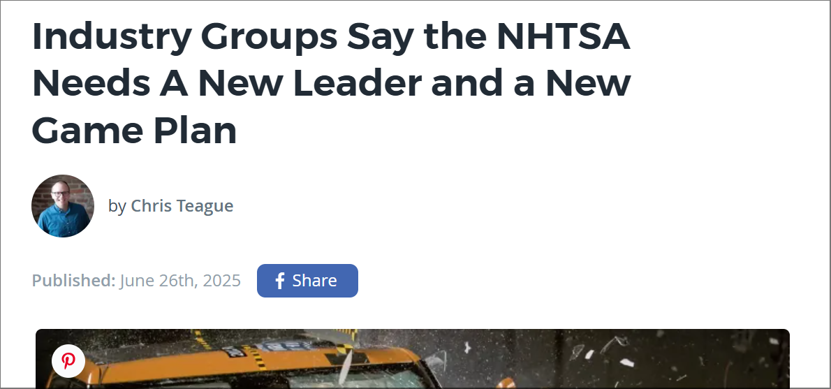 美国汽车业集体发声：NHTSA监管滞后扼杀自动驾驶行业创新