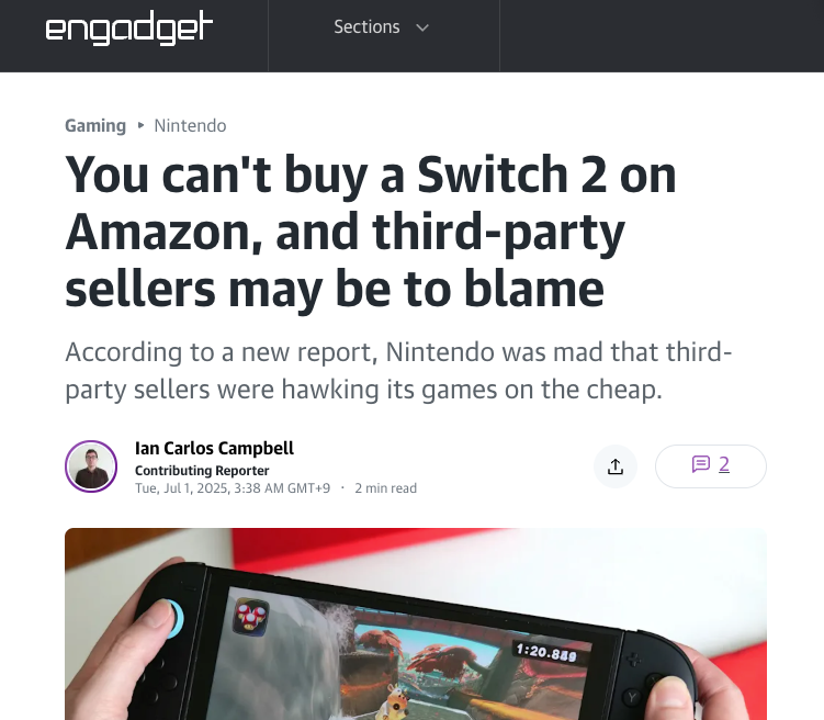 任天堂回应Switch 2撤离亚马逊美国，合作细节仍成谜