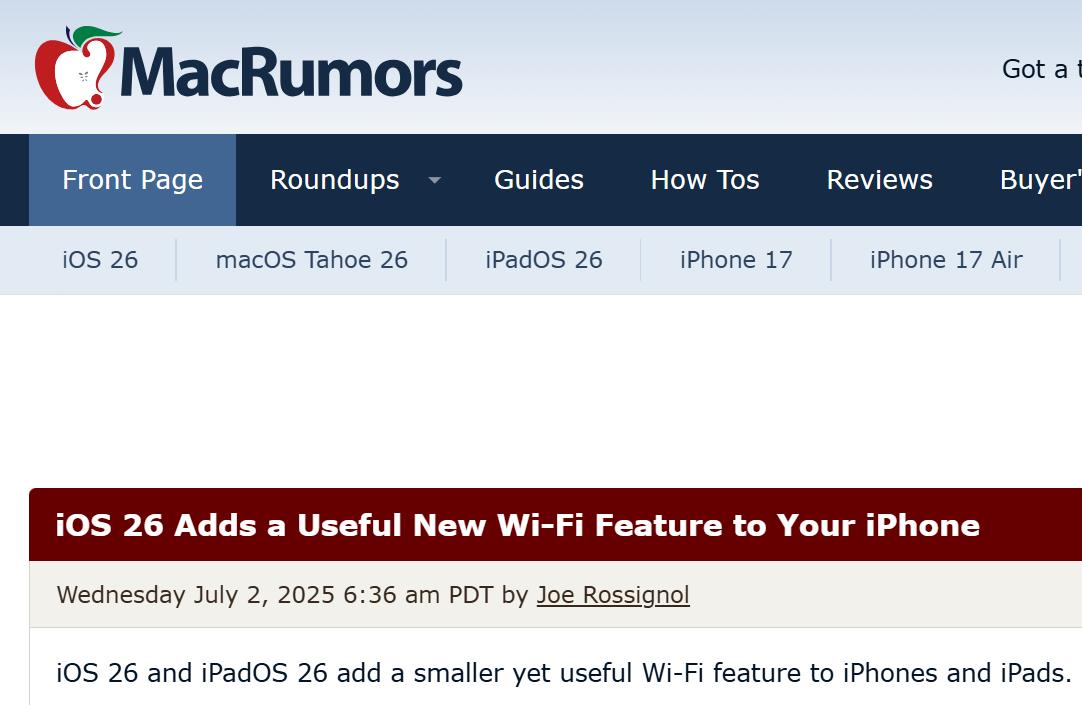 苹果iOS 26 新增实用 Wi-Fi 功能，设备间可无缝同步登录信息