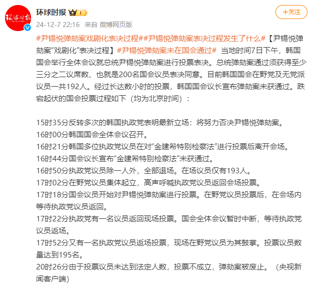 尹锡悦弹劾案“戏剧化”表决过程