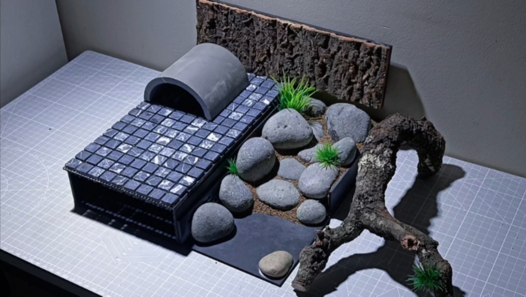 半水龟缸造景，分体式组装半成品。小溪流造景，入缸即成景。简约