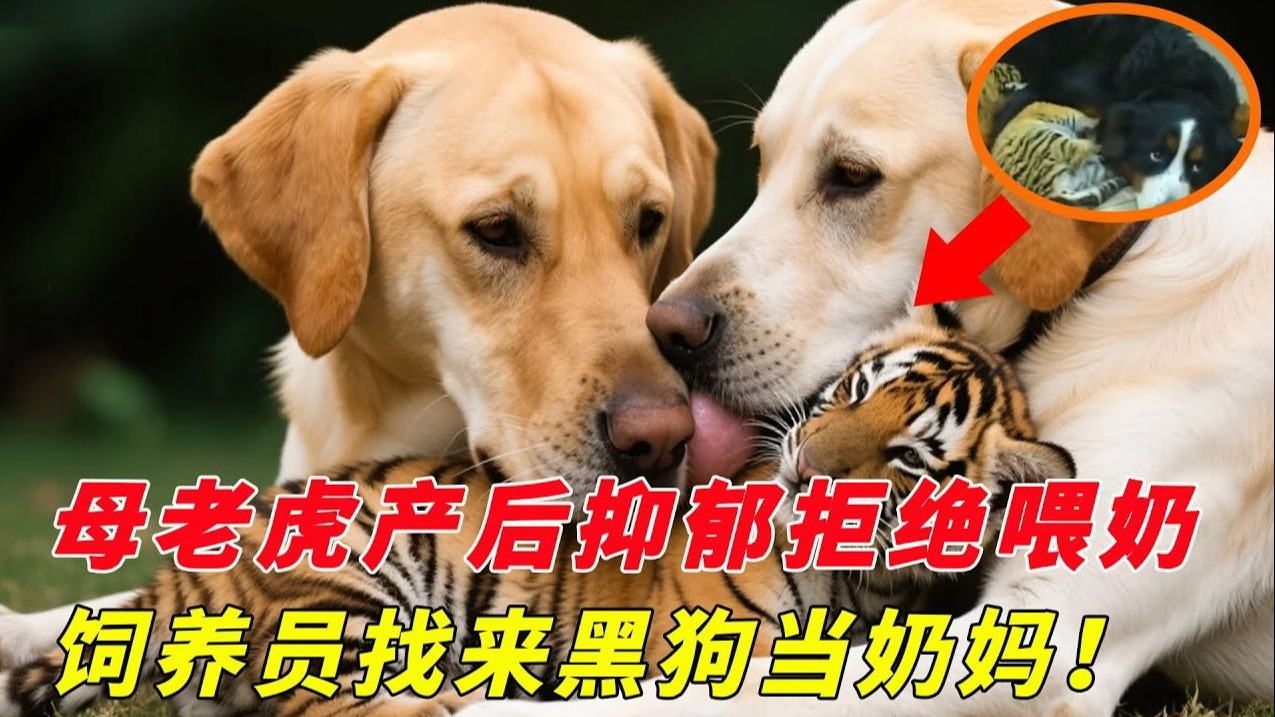 母老虎产后忧郁拒绝喂奶！饲养员找来黑狗当奶妈，小老虎长大认狗
