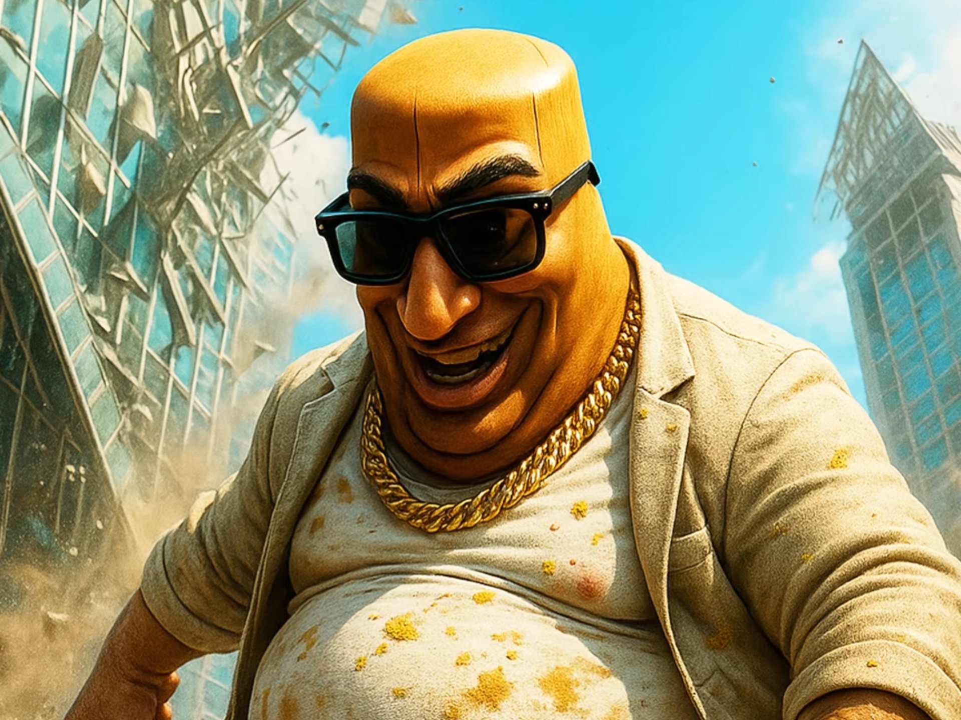 tung哥因为一条小虫子变成巨人破坏城市，还好他朋友帮助了他！