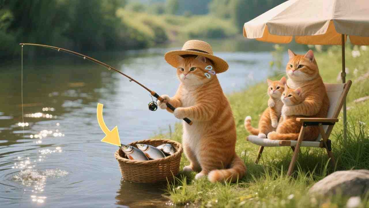 小猫一家人都去钓鱼真的太幸福啦