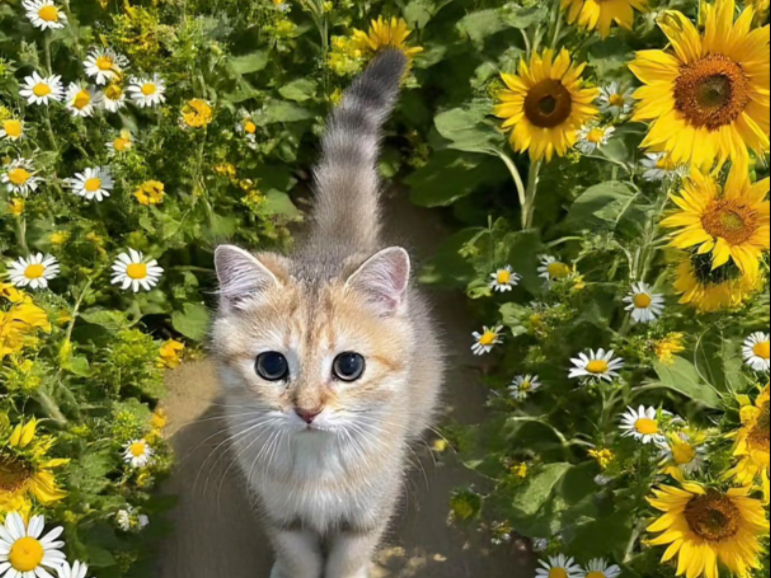 今日份快乐配放“阳光+喵喵=100%的快乐”