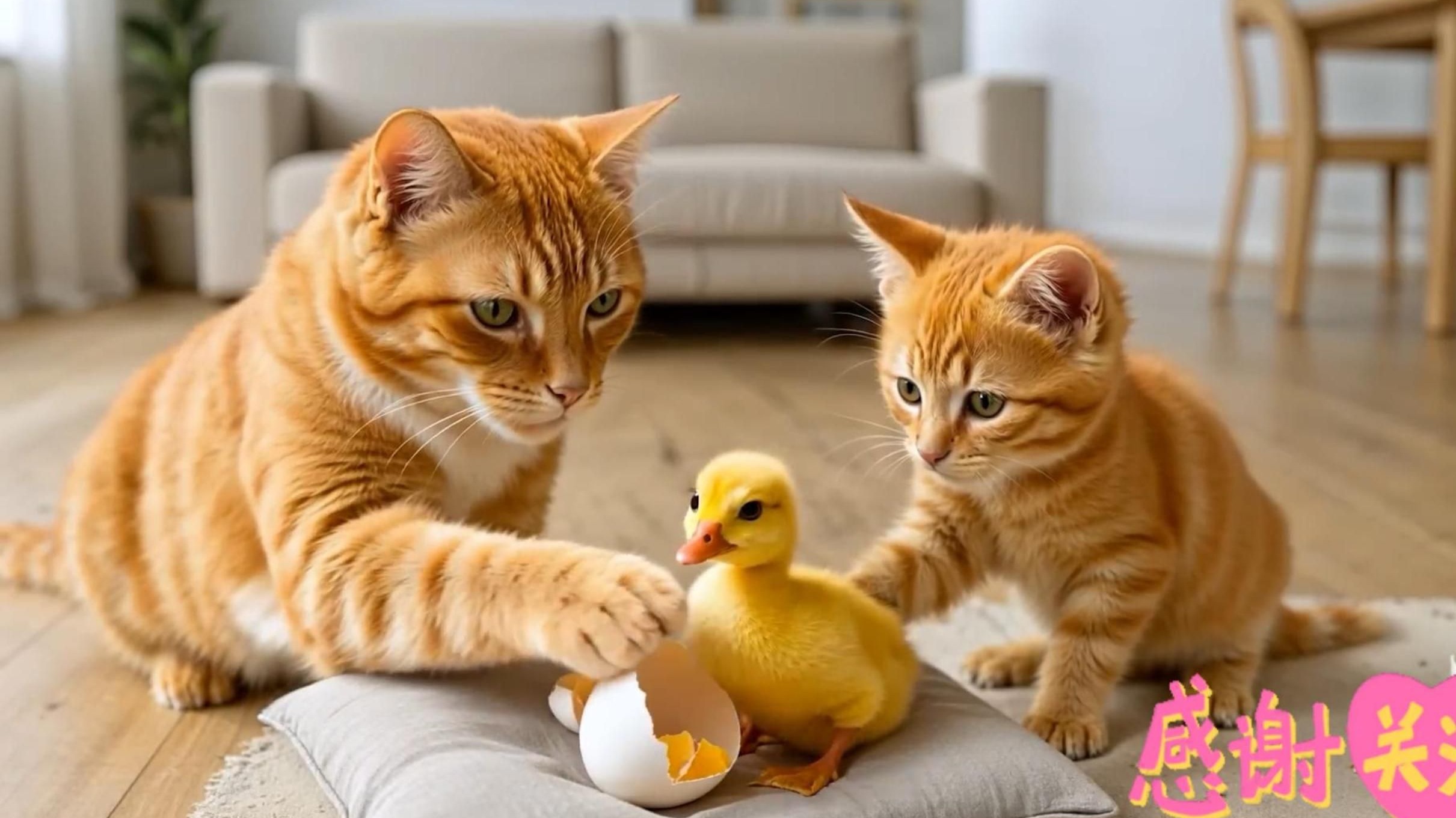 猫妈妈真的很善良，帮助鸭鸭和小狗过幸福生活