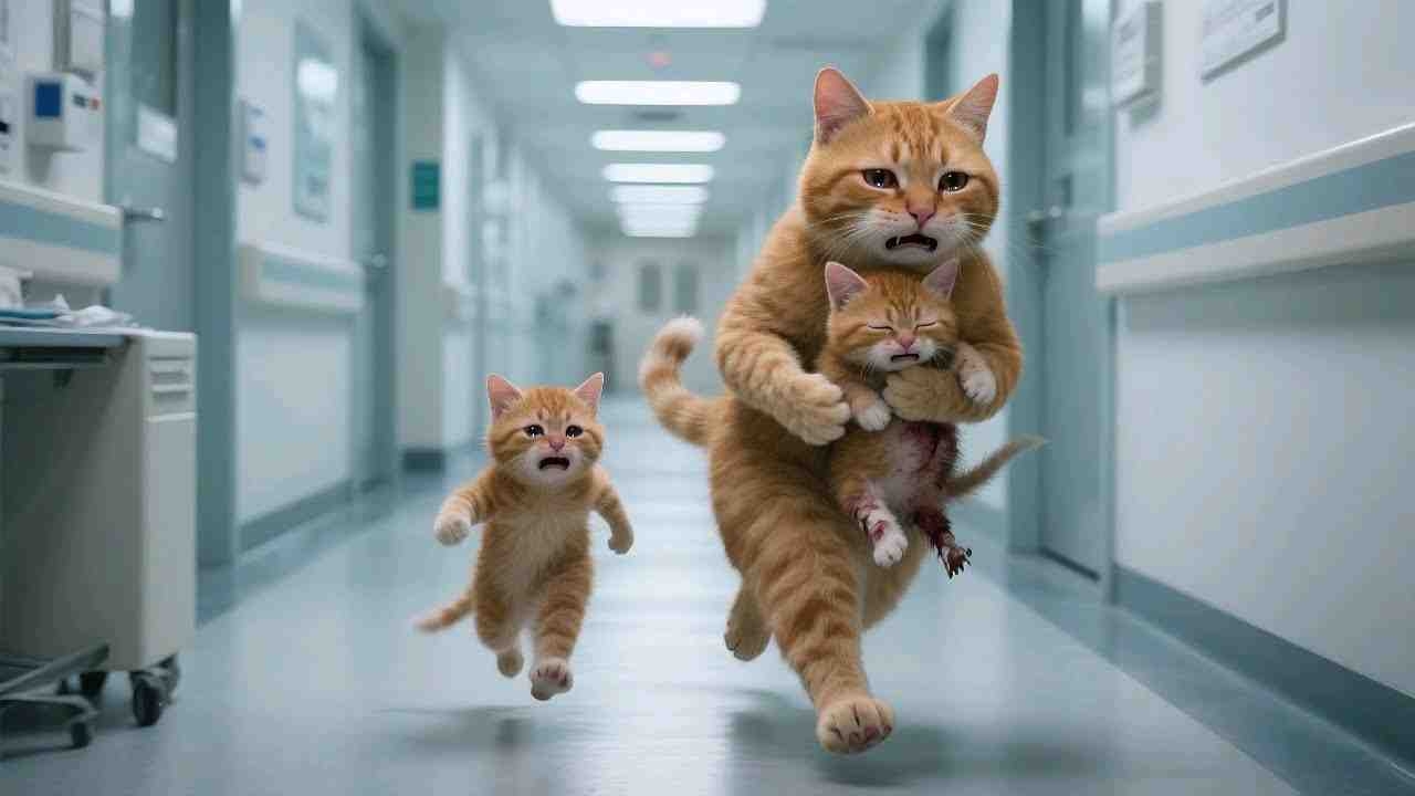 小猫在外面玩耍被辣条咬伤，猫妈妈立即带去医院治疗