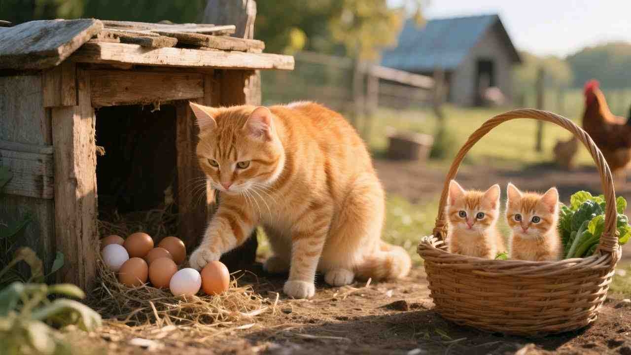 猫妈妈捡鸡蛋用来给孩子们做蛋炒饭吃，真的是太厉害了