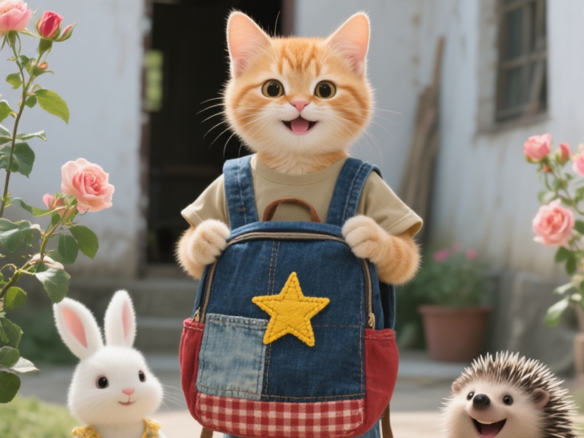 小橘猫好喜欢奶奶做的新书包，它比集市上所有的书包都好看，都珍