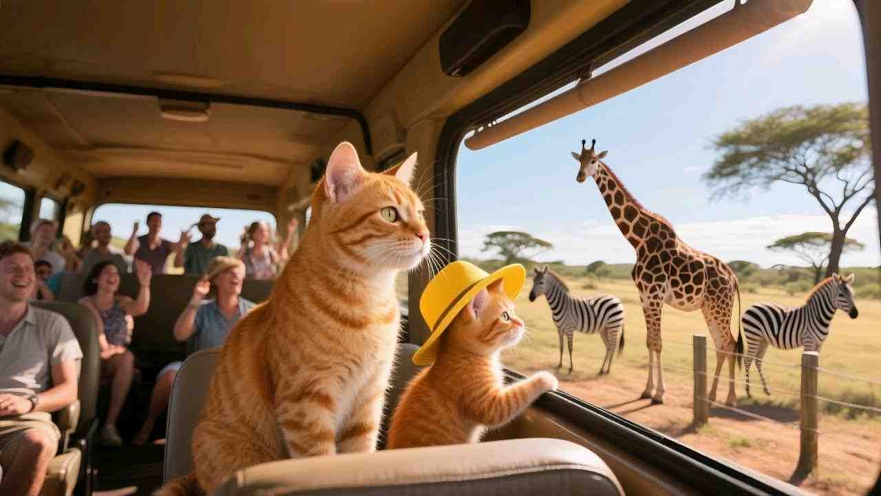 小猫存钱去动物园玩被黑熊吓坏了