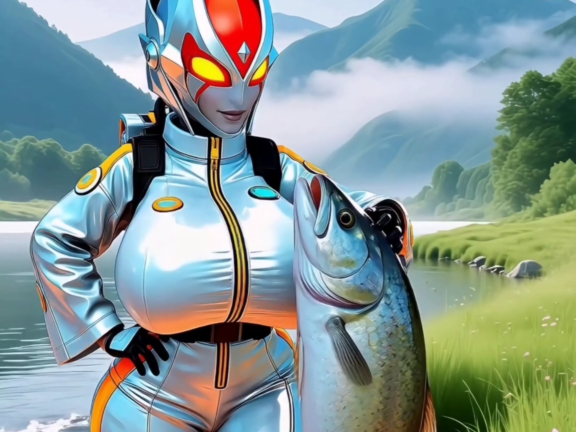 卡蜜拉在小河边钓大鱼