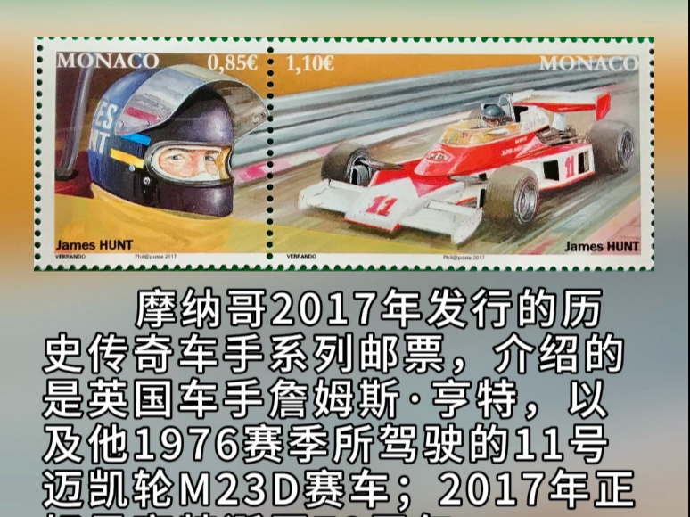 摩纳哥发行的历史传奇车手系列邮票（2017）——詹姆斯·亨特
