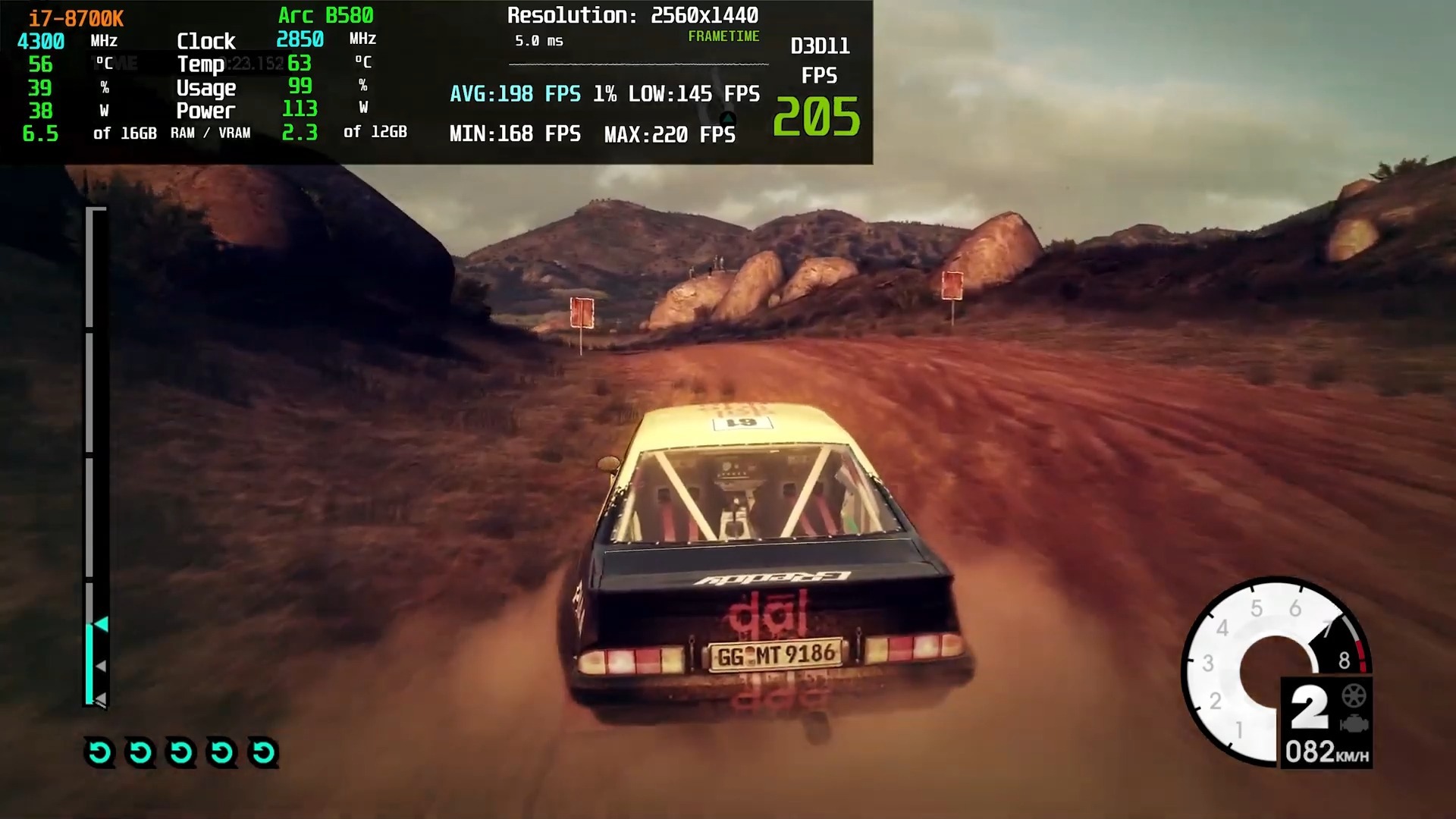 英特尔B580 尘埃3 帧数测试2K最高画质