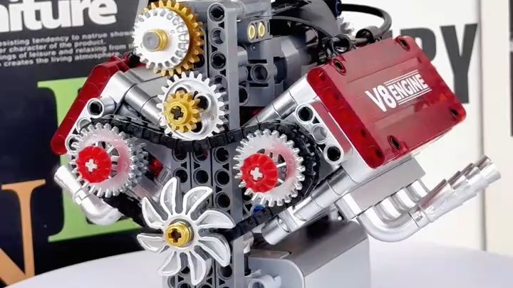 美式V8发动机，积木仿真模型