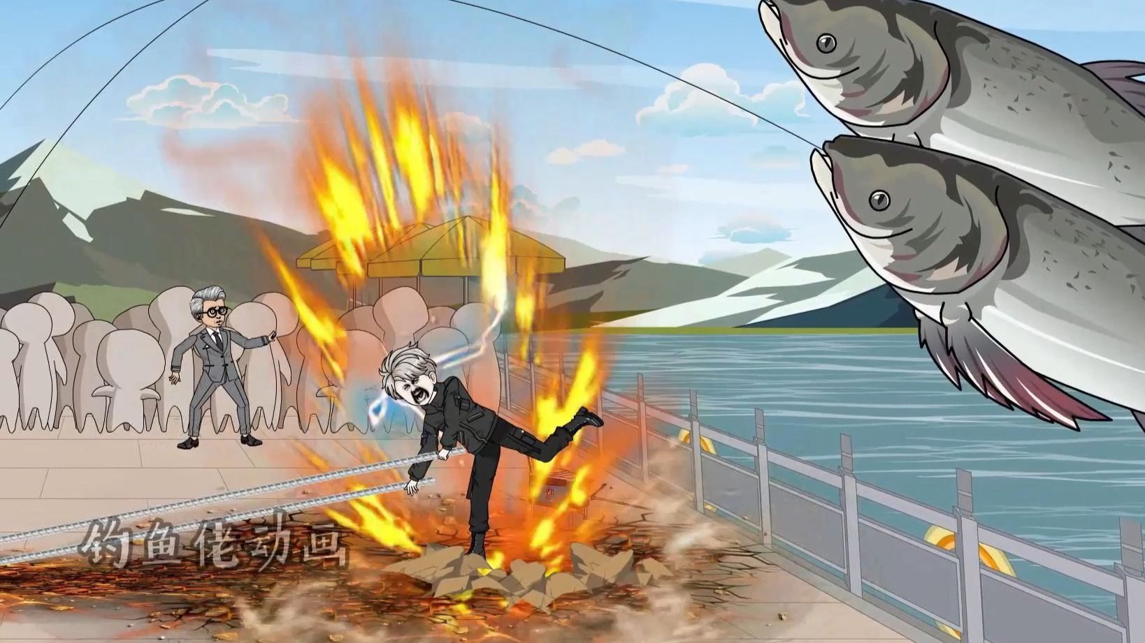 疯了吧！钓鱼佬钓起千斤巨物还是双尾？