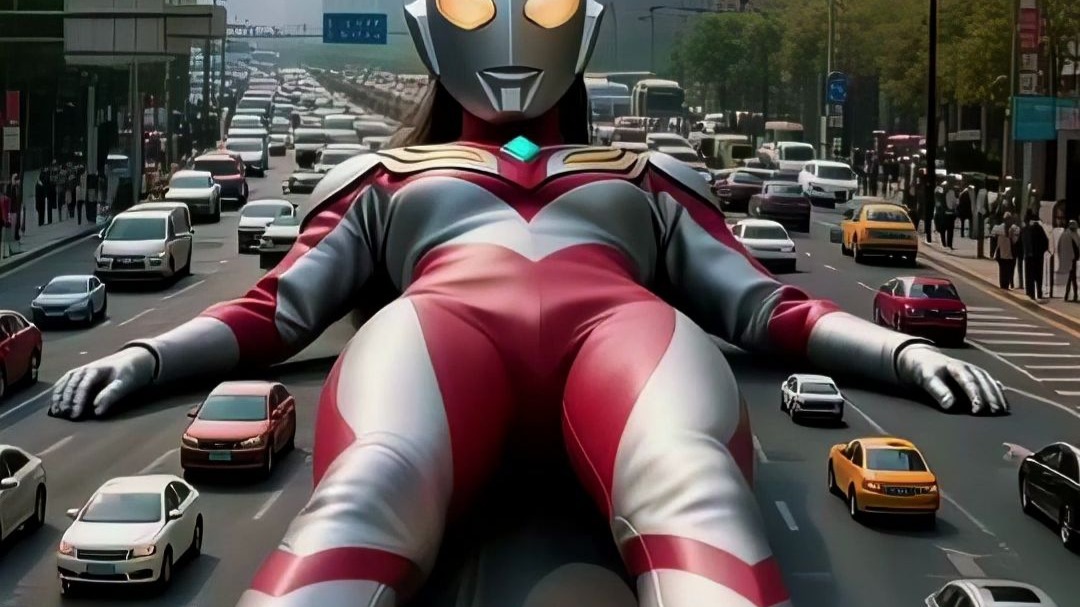 奥特曼在马路中间睡着了