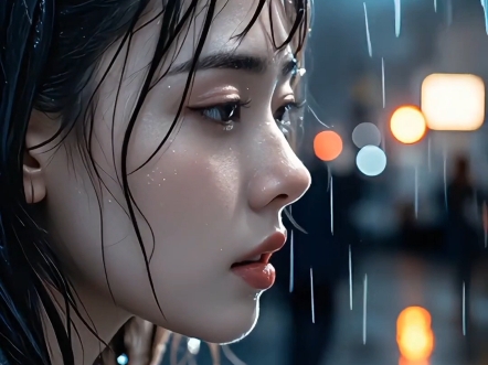 雨中奋力奔跑，雨滴如破碎的梦，却浇不灭她心中那团向着远方燃烧