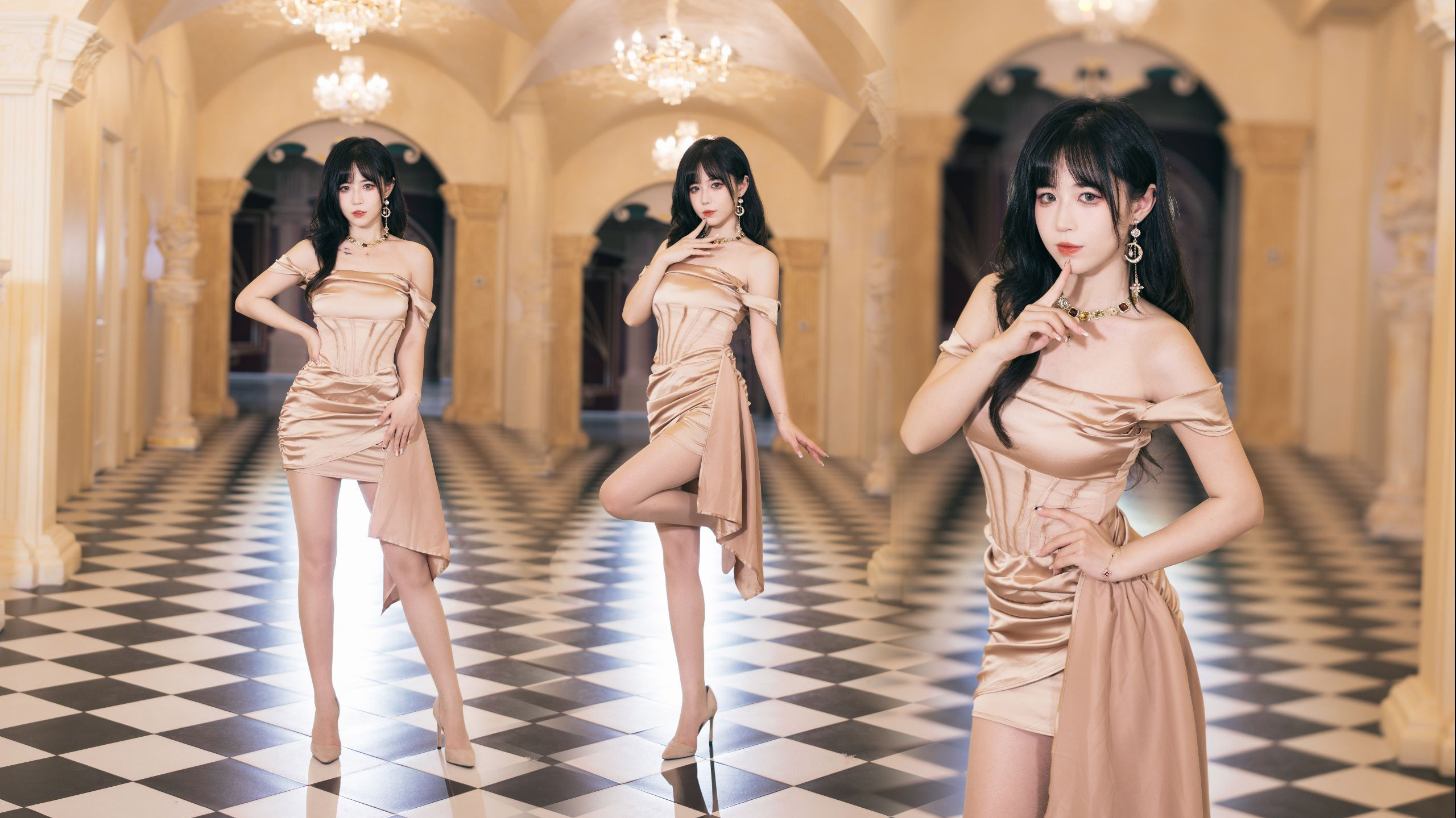 【竖屏】丝滑缎面香槟色 T-ara 一如当初