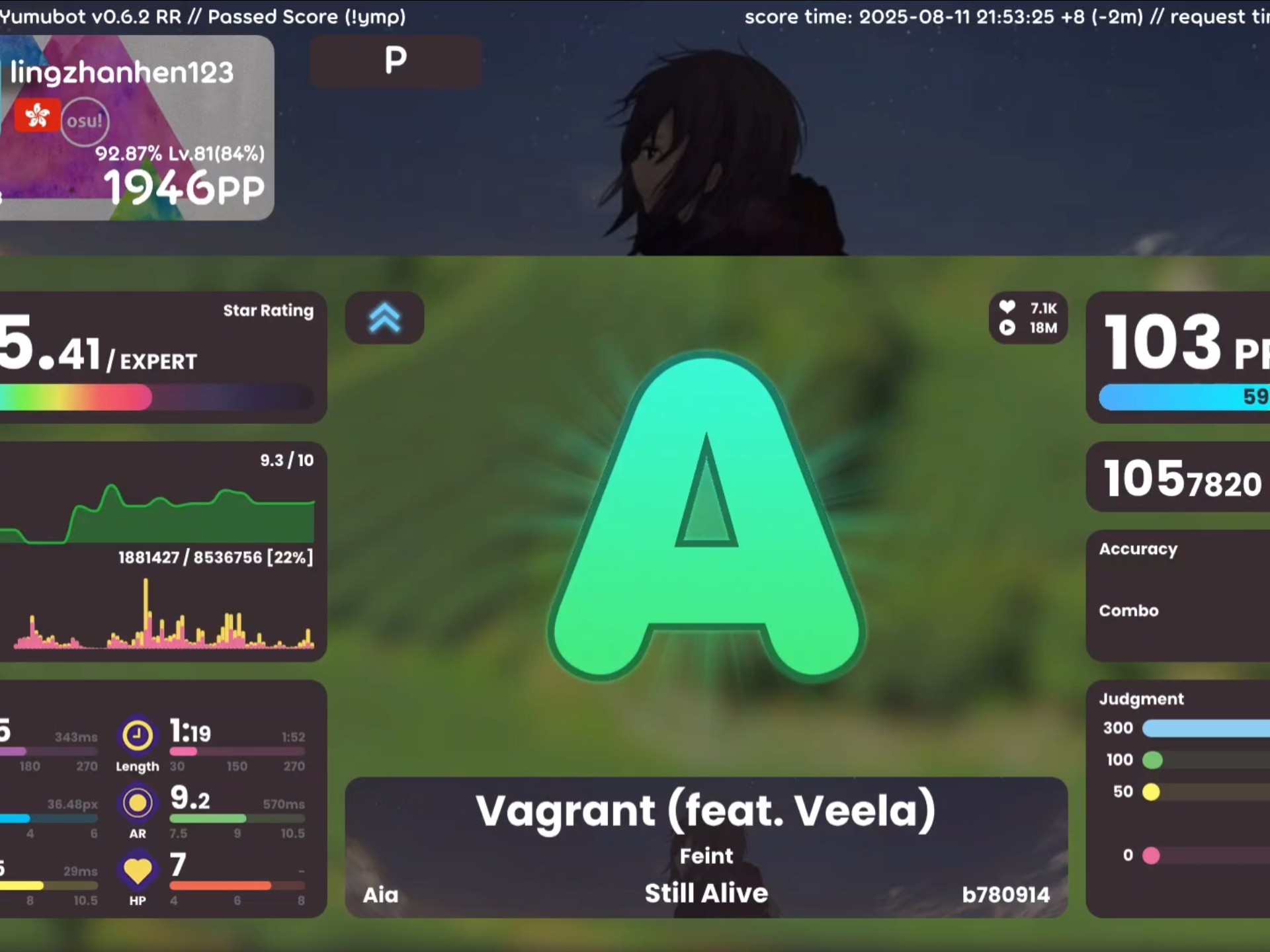 【osu std】换了磁轴+数位板之后的第一个100pp（bp2）