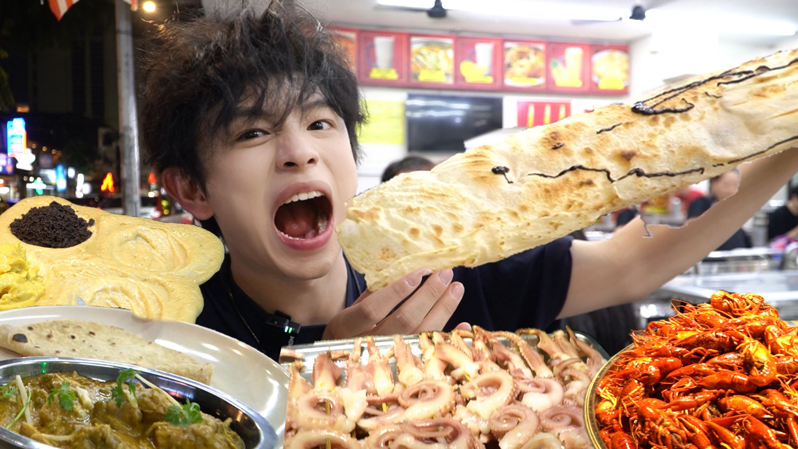 马来西亚夜市一条街？1米长巧克力煎饼和榴莲车轮饼太香了.....