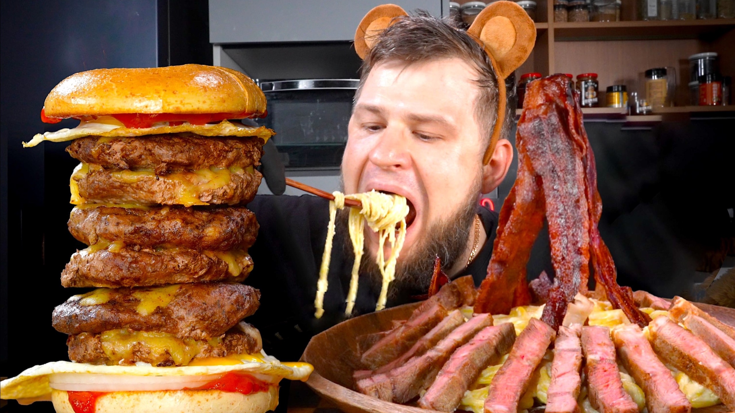 【SERGEY谢尔盖】“篝火”奶油意面！配上六层巨巨巨巨无霸汉堡