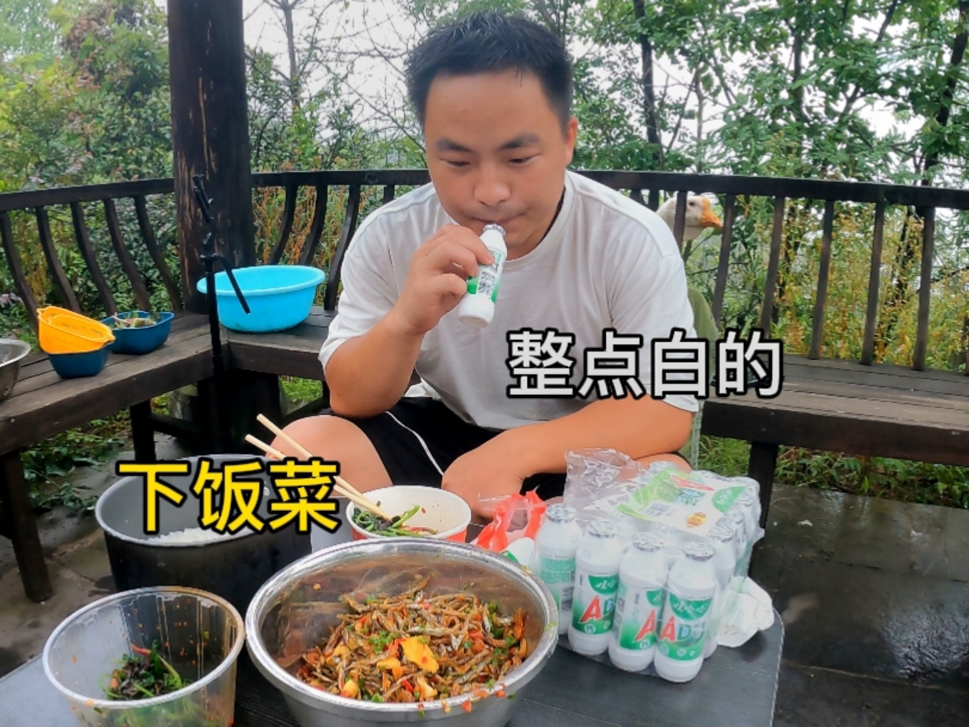 开移动小卖部去旅行，这几天持续雨天，为了避雨路边巧遇凉亭，直接