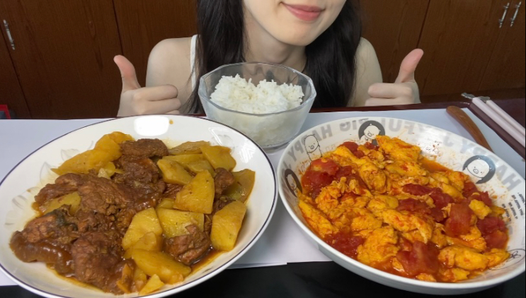 【沉浸式吃播】土豆炖牛肉｜番茄炒蛋
