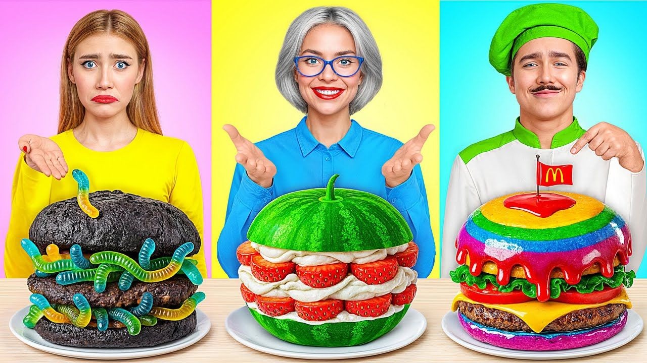 奶油西瓜VS软糖芝麻糊VS牛肉汉堡，有趣的食物窍门，哪个更赞？