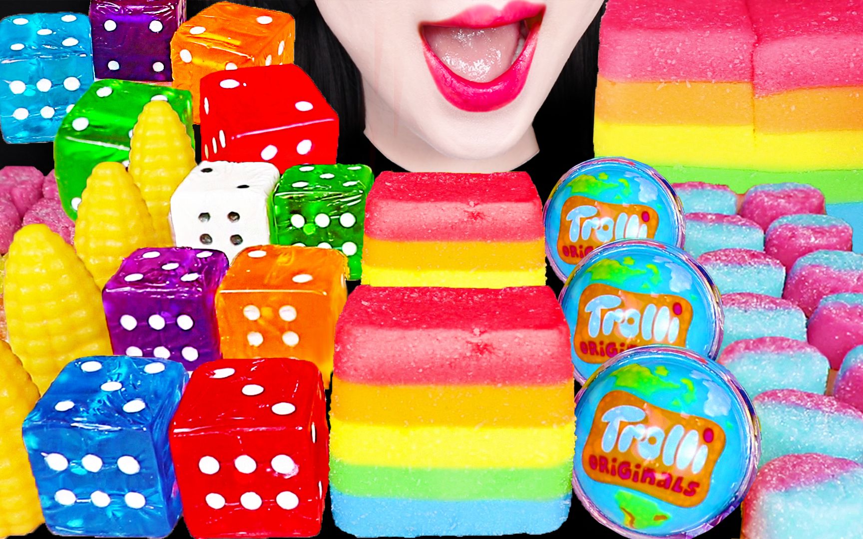 Jane ASMR DICE CANDY RAINBOW MARSHMALLOW EATING