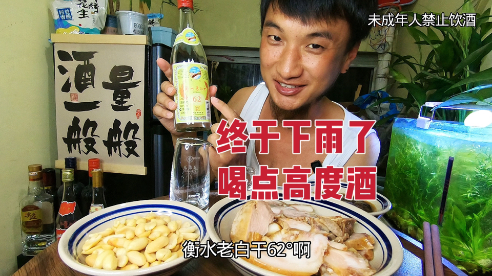 终于下雨了！猪头肉蘸蒜泥下酒！喝衡水老白干过瘾