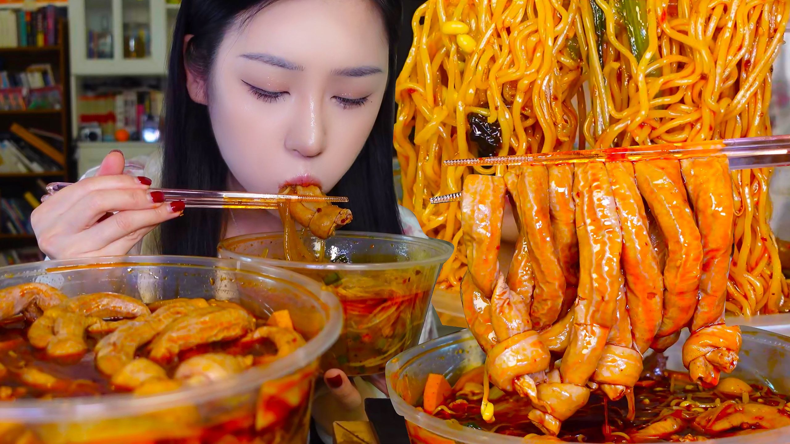 宅家外卖局—爆辣冒菜盖10个肥肠节子！肥肠个个爆汁儿、酸辣粉