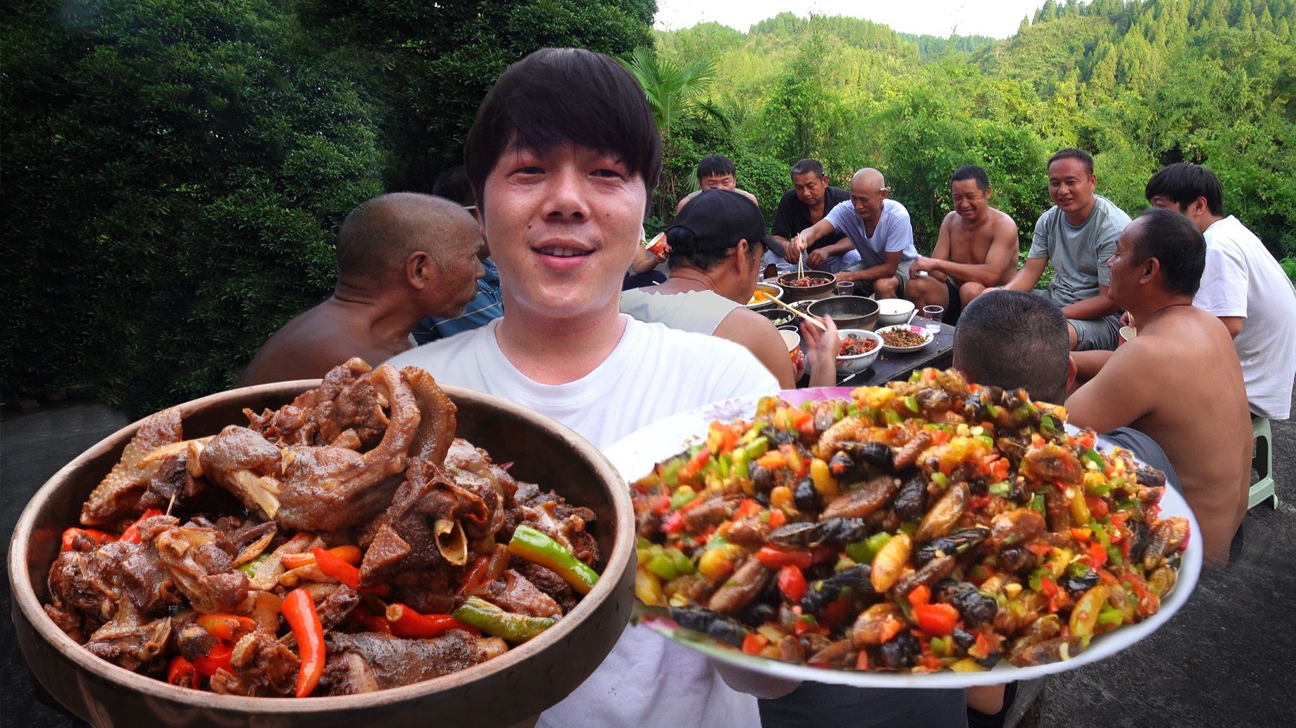 难得一遇的山珍外加一只十斤的大鹅，村里聚餐就是这么朴实无华