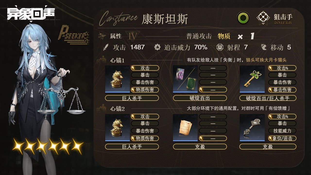 康斯坦斯！草系大狙，目前强度和银枪安妮塔差不多，还需等一个队友