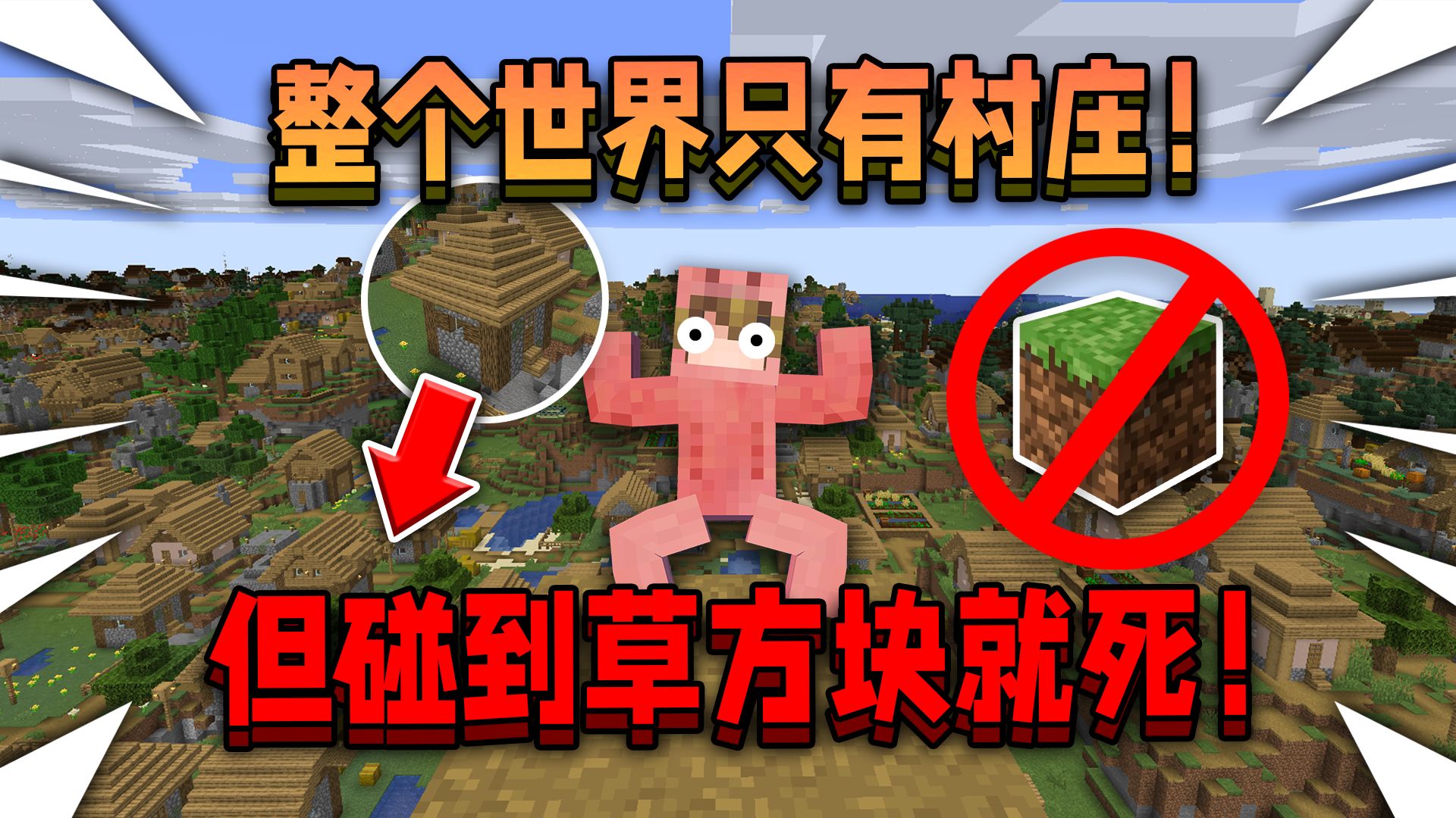 整个世界只有村庄！而且碰到草方块就死，该如何通关MC！