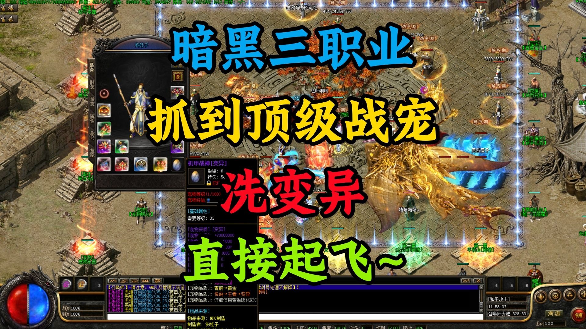 热血传奇：暗黑三职业，抓到顶级战宠，直接洗出变异属性，秒杀一切BO