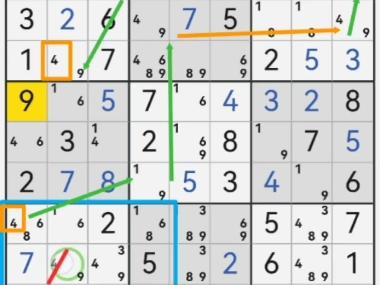 致命矩形+异数链的应用，数独宗师关卡第259期